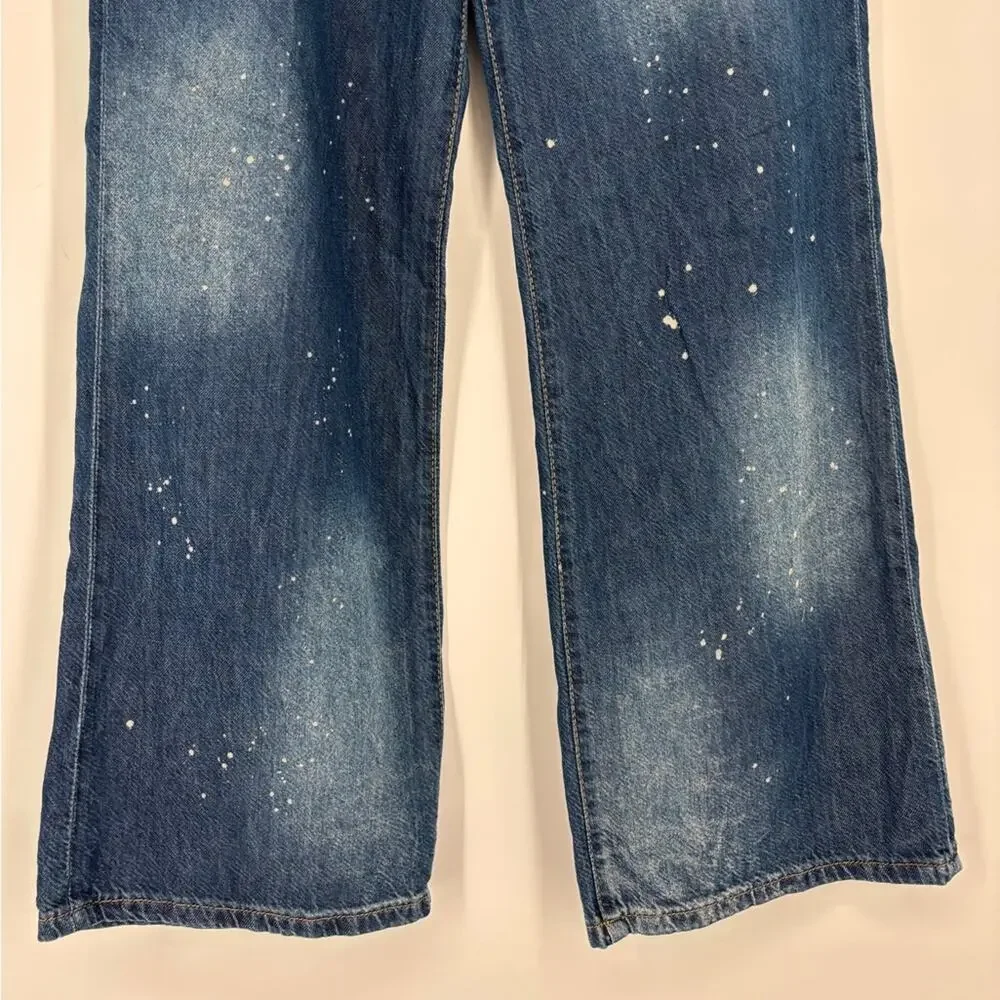 ANTHROPOLOGIE Pilcro The Annie Wide Leg Ultra High Rise Paint Splatter Jeans 27